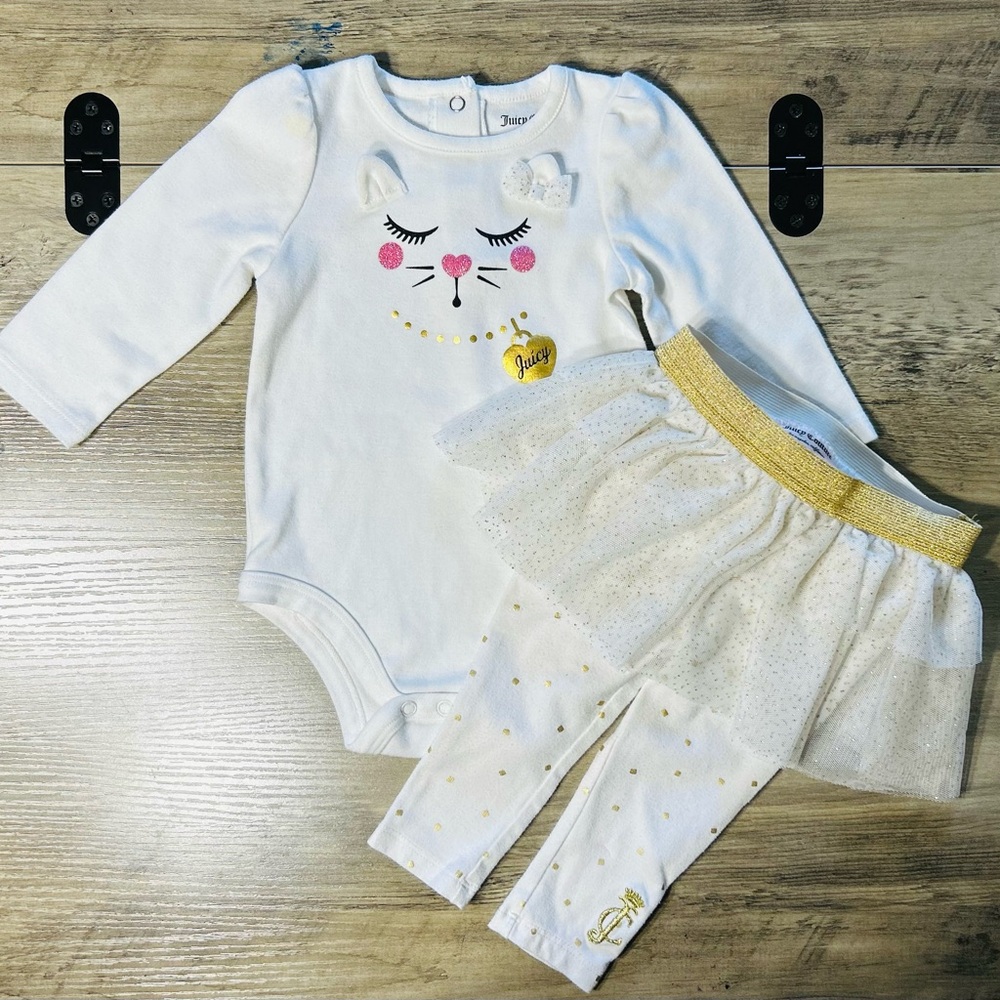Juicy Couture White and Gold Baby Diaper Cover Set